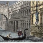 Giacomo Casanova escaping from The Leads, Venice, October 31, 1756, engraving -